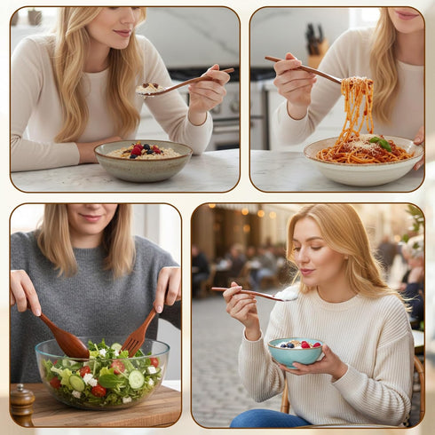 Gsbnjuy 6 Set Set Pcs Wooden Spoon and Fork for Eating Utensil Reusable Kitchen Wood Dinner Flatware Tableware Cutlery