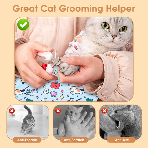 27.5 27.5in Cat Grooming Wrap for Cutting Nails, * Self-Adherent Cat Scratching Blanket for Nail Clipping Ear Cleaning