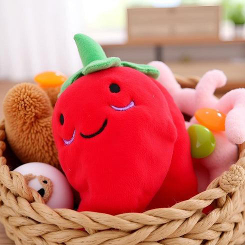 ZLmoue Funny Red Fruit Dog Toys, Vegetable Dog Toys Squeaky Plush Chili Eggplant Corn Puppy Toys for Small Dogs,Chili