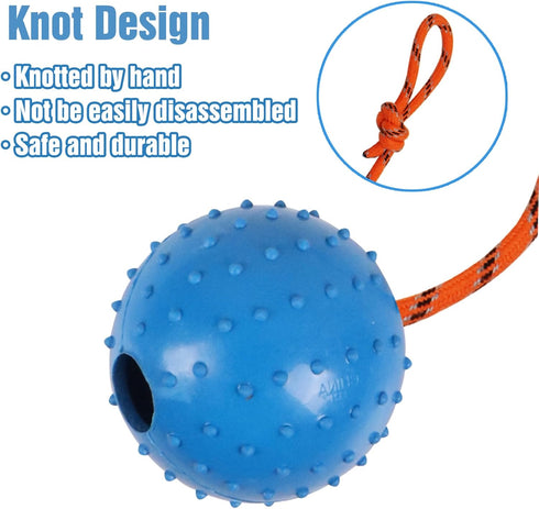 2 Pack Dog Ball, K9 Ball, Solid Rubber Ball on Rope for Reward, Fetch, Play (Blue and Red)