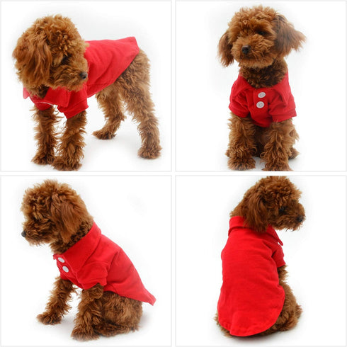 lovelonglong Basic Dog Polo Shirts – Premium Cotton T-Shirts for Large Medium Small Dogs, Red XS, Two-Button Collar