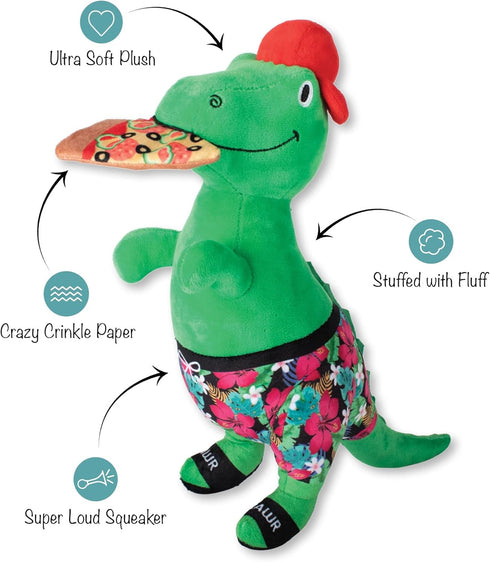(314431) Fringe Studio Pizzasaurus REX Plush Dog Toy, Pet Shop Collection
