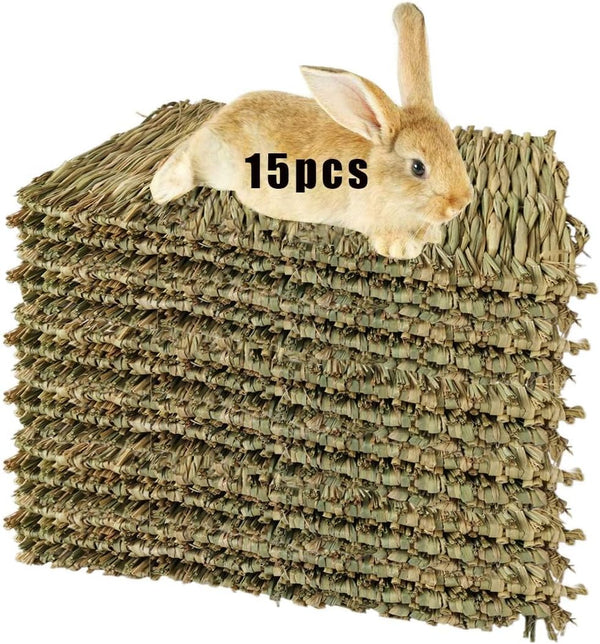 Hamiledyi 15 Pack Woven Bed Mat for Rabbits - Grass Mat &