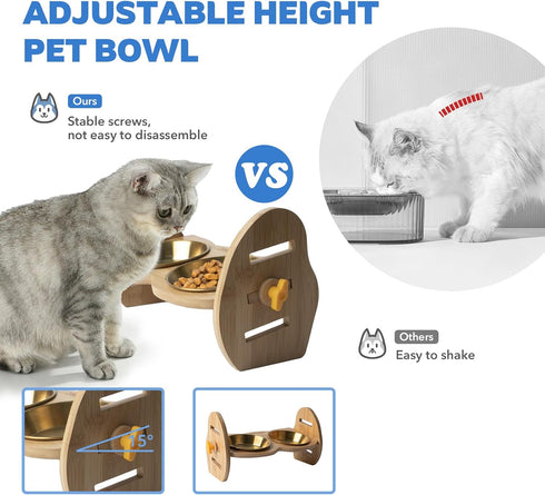 Elevated Cat Bowls, 15° Tilted Raised Cat Bowl Stand with Two Stainless Steel Bowl, Water Stand Feeder Set for Small Dogs Cat