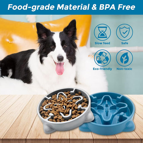 Slow Feeder Dog Bowls Durable Puzzle Feeder, Non Slip Dog Food Dish for Small Medium Dogs, 3 Cups, BPA Free, Grey