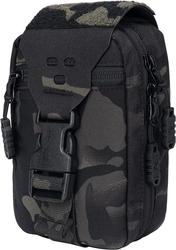 Removable Tactical Medical Pouch, Rip-Away MOLLE IFAK Pouch for Camping Hunting, 500D Nylon (Multi-camo Black)