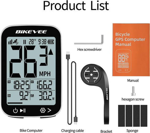 2.4" Bike Speedometer GPS Wireless Cycling Computer Auto Start/Stop, Auto Backlight, Waterproof Bicycle Odometer MPH