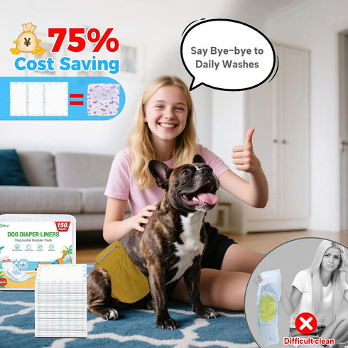150ct, Dog Diaper Liners Upgraded Ultra-Thin & Super Absorbent Dog Diapers Booster Pads for Male and Female Dogs