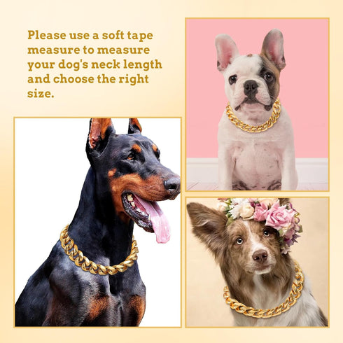 BAOBOTE 19mm Gold Chain Dog Collar, Luxurious Cuban Link with Secure Snap Buckle for Large Pitbulls