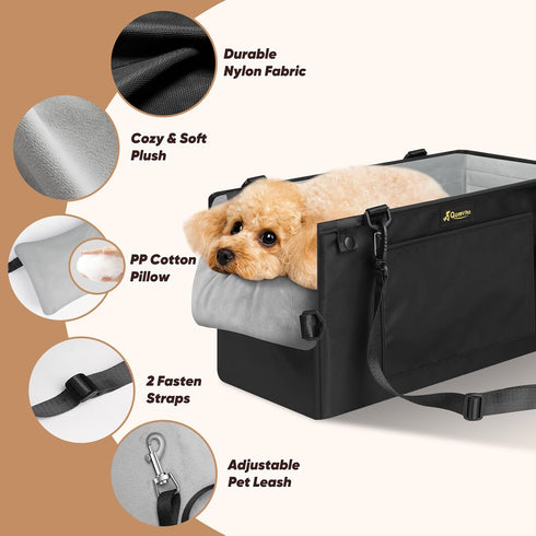11lbs, QUMY Dog Car Seats for Small Dogs Up to Portable Center Console Dog Booster Seat, Multi-Purpose Puppy CarSeat