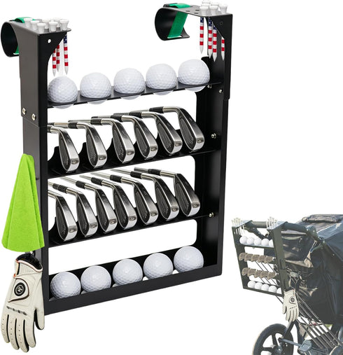 Golf Stroller Attachment - Metal Golf Club Holder for Strollers,12-Club & 10-Ball