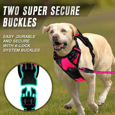 BARKBAY No Pull Dog Harness, Heavy Duty Reflective Front Clip with Easy Control Handle for Large Dogs (Pink, L)
