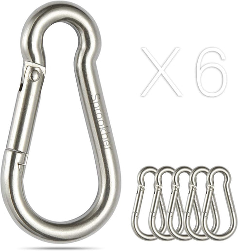 sprookber Set of 6 Stainless Steel Spring Snap Hook Carabiners, 304 Stainless Steel Clips