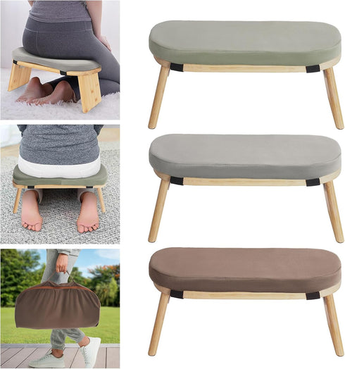 Folding Bamboo Meditation Stool, Meditation Bench with Velvet Cushion & Carry Bag, Travel Meditations Seat, Comfortable