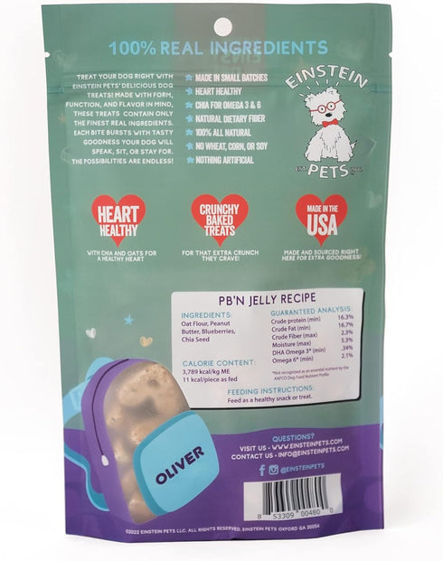 EVERYDAYS PB’N JELLY CRUNCHY HEART SHAPED TREATS, ALL NATURAL PROTEIN PACKED ORGANIC DOG AND PUPPY BAKED BISCUIT TRAINING TREAT, PEANUT BUTTER BLUEBERRY RECIPE WITH CHIA, 6 OUNCE BAG