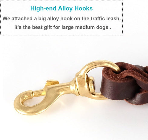 FAIRWIN Leather Short Dog Leash - 16" Short Traffic Lead for Large Dogs Training and Walking (3/4" x 16", Brown)