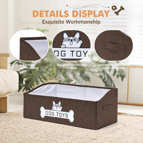 Dog Toy Basket, Collapsible Dog Toy Box with Handle for Pet Toy Storage, Perfect for Storing Accessories (Brown)