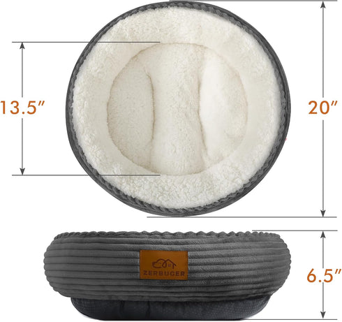 Cat Beds for Indoor Cats, Round Donut Cat Bed, Dog Beds for Small Dogs, Extra Soft & Machine Washable, 20 Inch, Dark