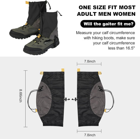 Gators for Hiking Boots and Shoes, Lightweight Adjustable Waterproof Leg Gaiters for Snow and Trail Running