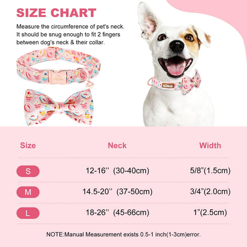 Pink Dog Collar with Bow Tie, Cute Cake Design, Durable and Adjustable, Available in Small Medium Large