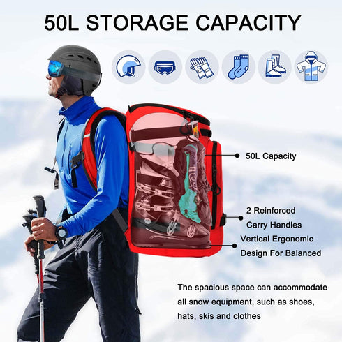 Hamish Ski Boot Bag - 50L Waterproof Backpack for Ski Boots, Snowboard, Helmet, Goggles & Accessories