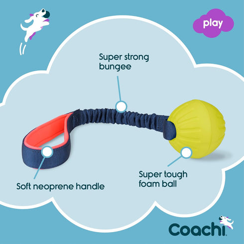 Coachi Tuggi Ball - Interactive Dog Toy for Tug of War, Strong Bungee Handle for Training and Play