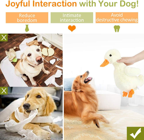 12'' Pawaboo Squeak Plush Duck Dog Toy, Large Super Soft PlushStuffed Duck-Shaped Pet Toys, Crinkle Paper Rattle Pet