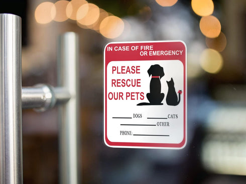 In Case of Fire Or Emergency Please Rescue Our Pets - 5 Inch Front Door Window Alarm Alert - 2PK