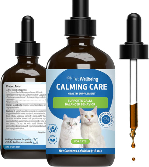 Pet Wellbeing Calming Care for Cats - Veterinarian-Formulated Herbal Supplement, 4 oz (118 ml)