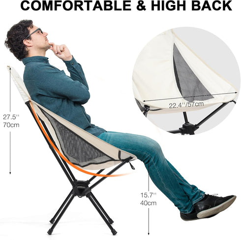 Backpacking Lightweight Camping Chair with Side Pocket for Adults, Folding High Back Camp Beach Chair, Portable