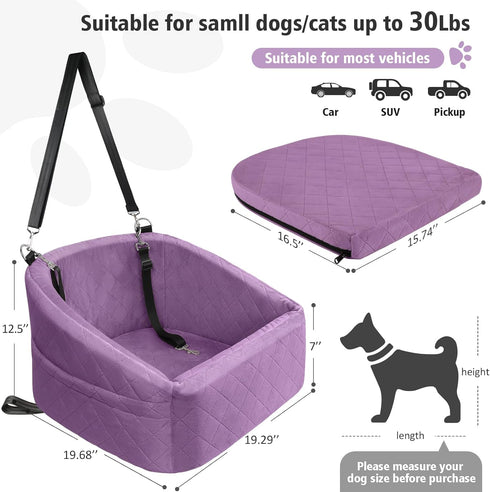30lbs, NEEZUKAR Dog Car Seat for Small Medium Dogs,Detachable Washable Dog Booster Seat Under Pet Car Seats Travel Bed
