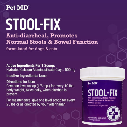 Pet MD Stool-Fix - 100g Powdered Clay Anti Diarrhea Treatment for Dogs & Cats, Promotes Normal Stool Relief