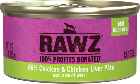 Rawz Natural Premium Pate Canned Cat Wet Food - Real Meat Ingredients, No BPA or Gums - 3 oz Cans, Case Pack of 18