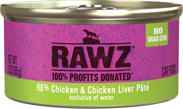 Rawz Natural Premium Pate Canned Cat Wet Food - Real Meat Ingredients, No BPA or Gums - 3 oz Cans, Case Pack of 18