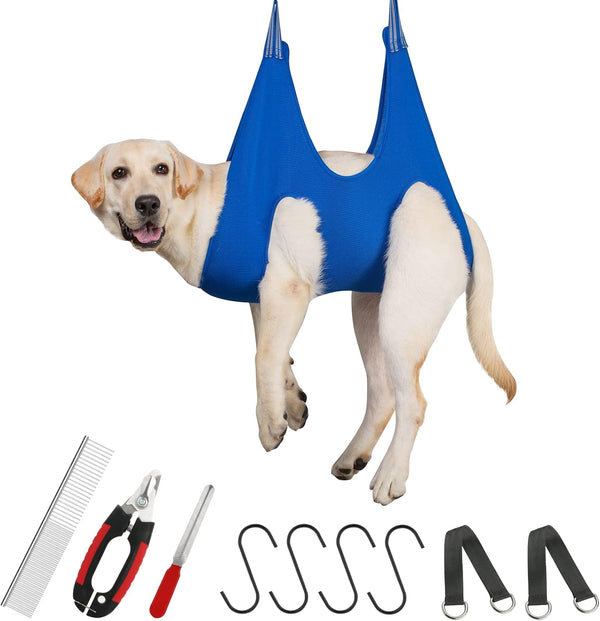 Guzekier Dog Grooming Hammock for Medium Dogs, Pet Grooming Supplies Kit with Nail Clippers, Trimmer, and File