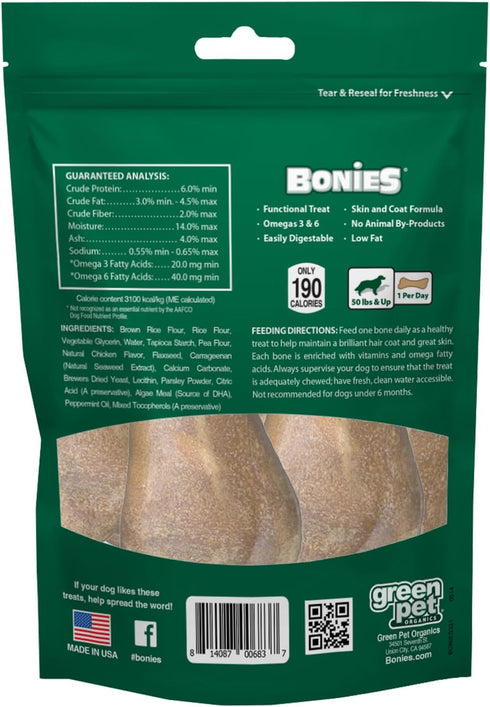 Bonies Natural Skin & Coat Formula Large-Sized Single Bone - Chicken Flavor, 5 Bones for Healthy Skin & Teeth