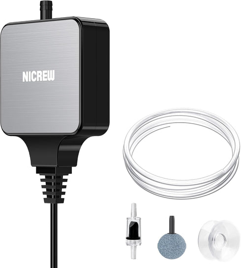 NICREW Nano Silent Aquarium Air Pump, Electric Aerator with Accessories for Up to 10 Gallon Fish Tank