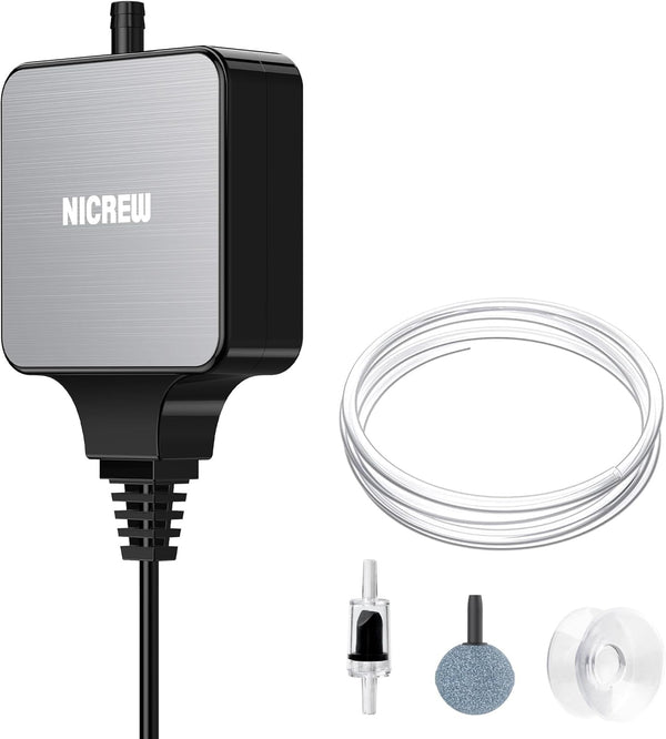 NICREW Nano Silent Aquarium Air Pump, Electric Aerator with Accessories for Up to 10 Gallon Fish Tank