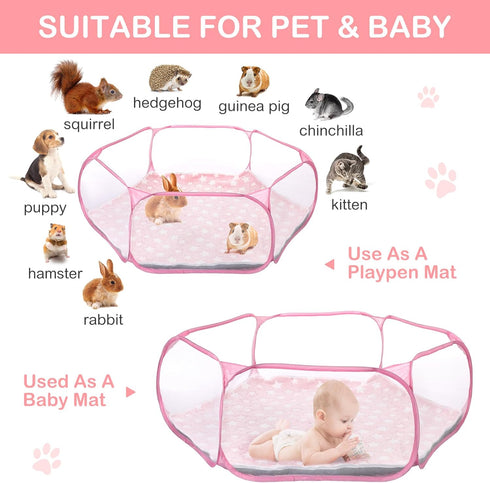 VitalCozy Hamster Playpen with Mat Small Animal Cage Tent Breathable Transparent Guinea Pig Playpen Waterproof Portable