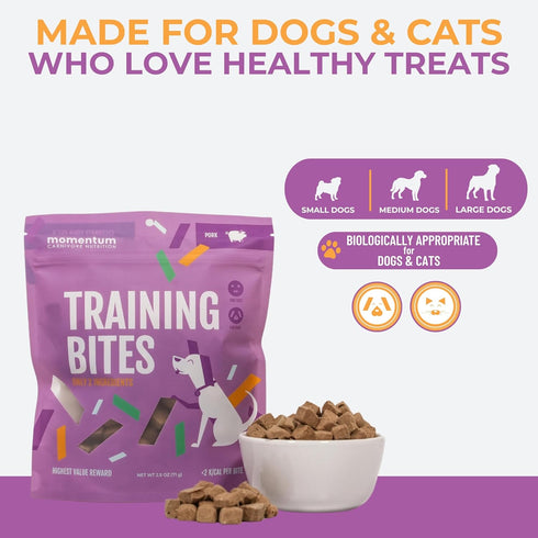 2.5 oz Momentum Carnivore Nutrition Freeze-Dried Pork Training Bites Two Ingredients-Pork Kidney and Heart, Grain-Free