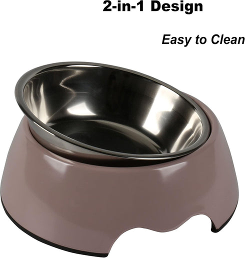 M&BGWPP Melamine Plastic Dog Food Bowl, Non Skid Base, 2-in-1 Removable Stainless Steel Pet Feeder (14oz)