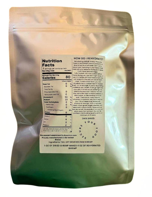 41-50 25 Backpackers, Packaging Freeze-Dried RAW Shrimp Tail-off Deveined/Peeled | Year Shelf Life | Designed
