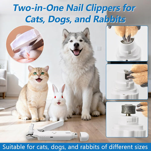 Deisunpet 2-in-1 Trimmers Led Cat Dog Nail Clipper & Nail Grinder with Lights,Rechargeable Pet Nail with Nail
