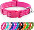 Azuza Soft Neoprene Padded Reflective Dog Collar with ID Tag Ring, Adjustable for Large Dogs, Hot Pink, L