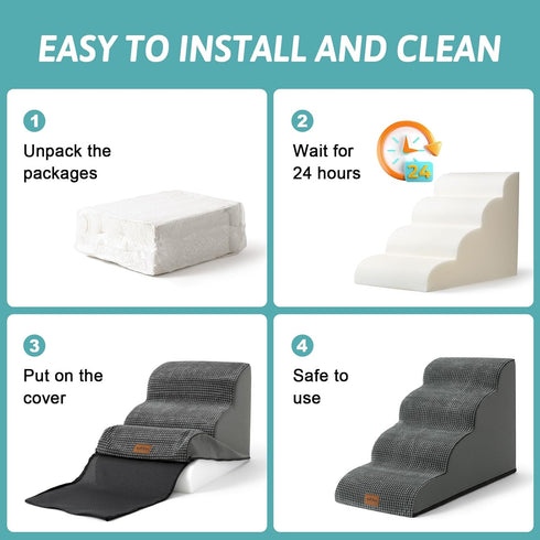 Dog Stairs for Couch or Low Bed, 3 Tiers Foam Pet Steps for Small Dogs, Dark Grey, 15.7x22.4x15.7in