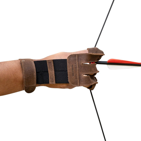 Three-Finger Archery Glove, Full Grain Leather Bow and Arrow Shooting Accessory for Archers, Bourbon Brown