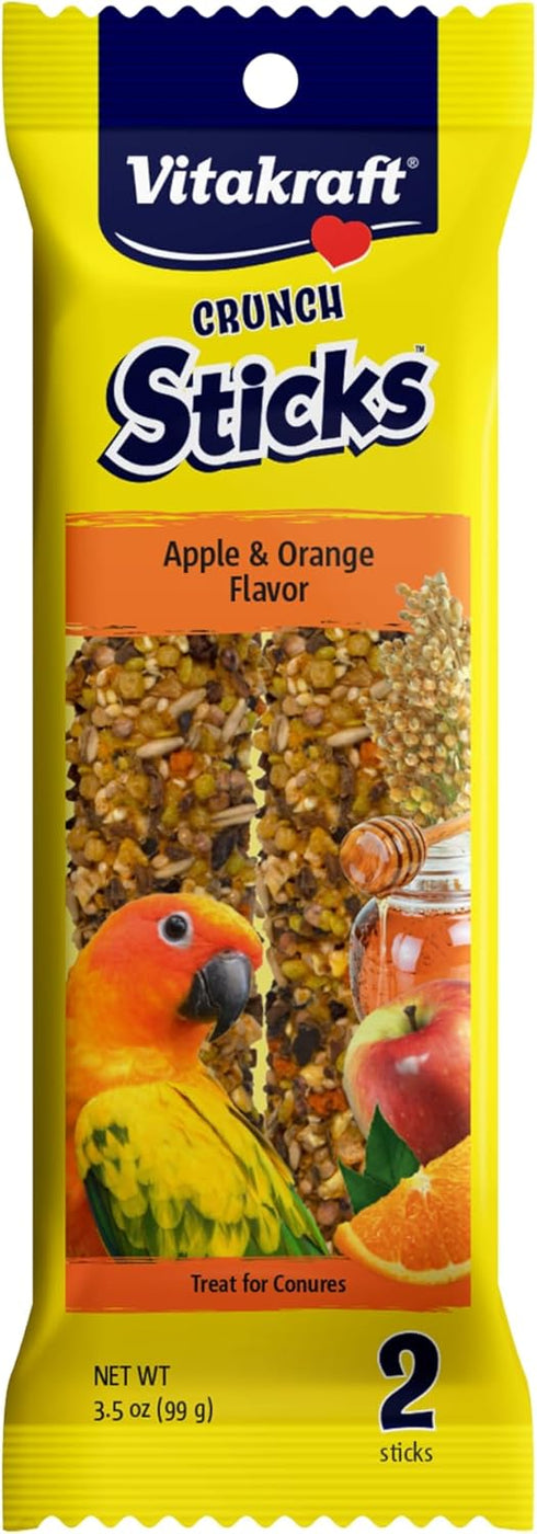 Vitakraft Crunch Sticks Conure Treat - Apple and Orange Flavor - Pet Bird Treat Toy
