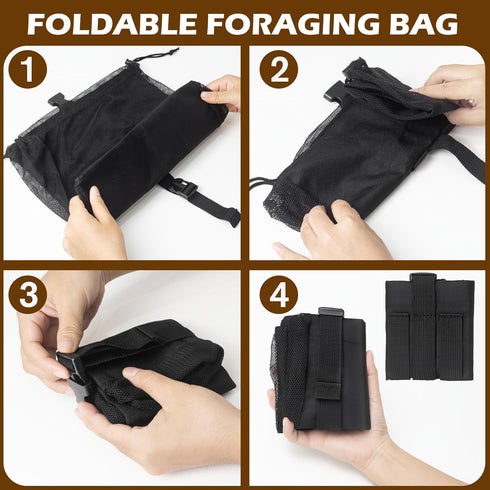 ProtectHobby 2 Mushroom Foraging Bag Kit with Adjustable Waistband - Folding Mesh Bags & Leather Tool Pouch, Suitable