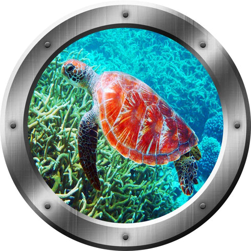 Sea Turtle Wall Decal Porthole - 3D Sticker Sea Life Wall Decor VWAQ-SP31, 14" Diameter