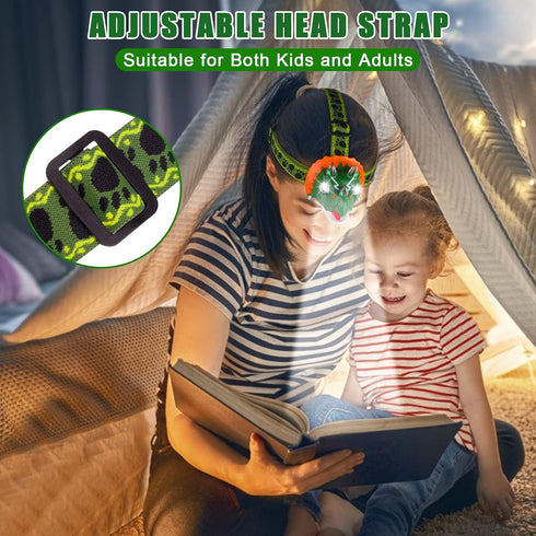 Triceratops LED Headlamp - Dinosaur Toy Flashlight for Kids Camping Gear, Ideal Gift for Boys, Girls, or Adults